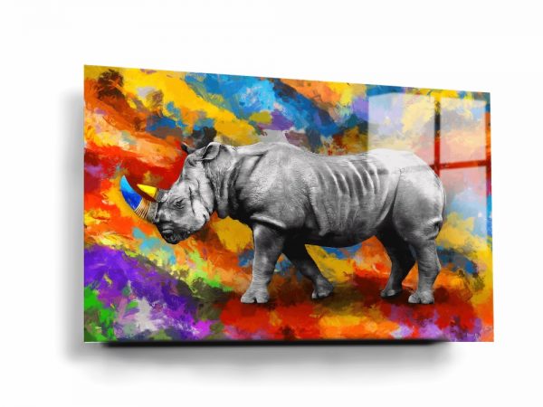 Colourful Rhino Glass Wall Art