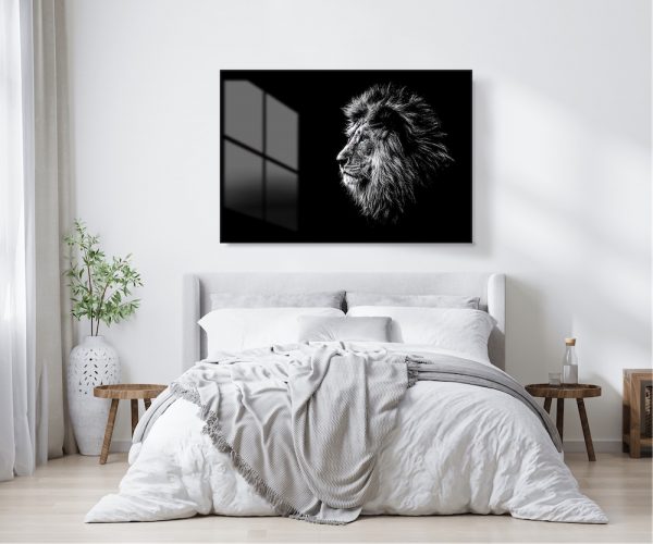 Black And White Lion Glass Wall Art
