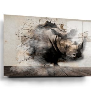 Rhino Through A Wall Glass Wall Art