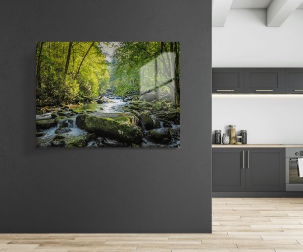 River Through The Forest Glass Wall Art