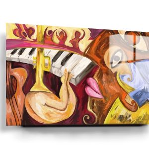 Abstract Jazz Music Oil Painting Glass Wall Art