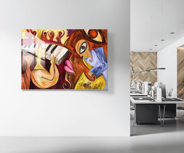 Abstract Jazz Music Oil Painting Glass Wall Art